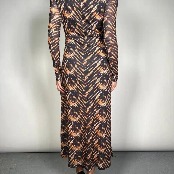 Topshop Tie-Dye Mesh Dress Sheer Sleeves Bodycon Whimsigoth Wicked Indie Size 2 - Picture 2 of 9